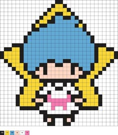 the pixel art is designed to look like it has a blue hat and yellow hair