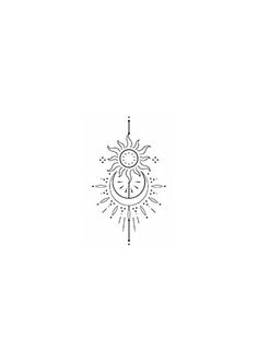 a black and white drawing of the sun and moon