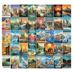 a collage of many different cities and their name on it's postcards