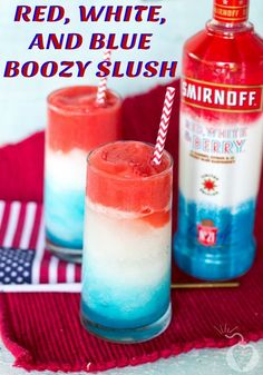 red, white and blue boozy slush in two glasses