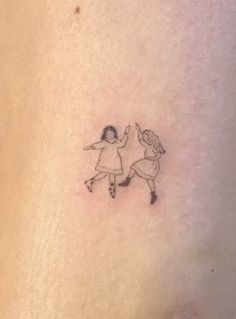 Cool Best Friend Tattoos Unique, Sister Stick Figure Tattoo, Sisters Holding Hands Tattoo, Tattoo For My Best Friend, Small Tattoo For Sisters, Soul Sister Matching Tattoos, Dainty Whimsical Tattoo, Match Sister Tattoos, Dainty Tattoos For Best Friends