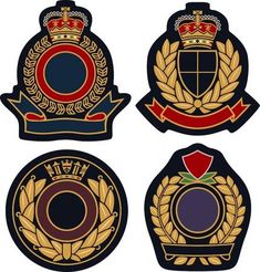 four badges with crowns and laurels