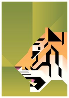 a tiger's head is shown in the middle of an abstract background with green and orange colors