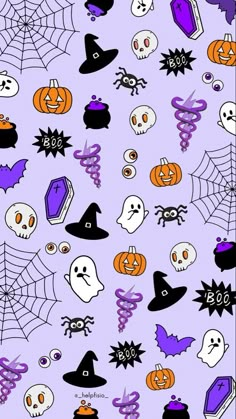 a purple background with lots of halloween decorations