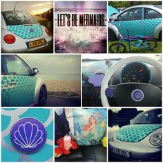 there are many pictures of cars with mermaids on them