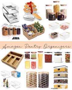 an assortment of pantry organization items with text overlay that reads, amazon pantry organizer