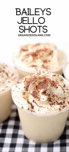 bailey's jello shots with whipped cream and chocolate sprinkles on top