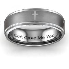 a stainless steel ring with the words god gave me you on it and a cross