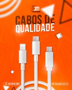 an orange advertisement with two cables connected to each other and the words cabos de qualidade on it