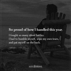 a person sitting on top of a wooden bench next to the ocean with a quote about how i handled this year