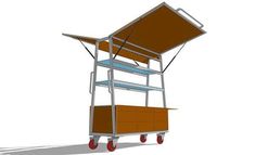 a drawing of a small cart with a canopy on the top and two shelves below