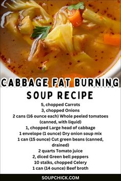 Cabbage Fat-Burning Soup Recipe | Diet Friendly Cabbage Fat Burning Soup, Cabbage Soup Diet Recipe, Fat Burning Soup, Diet Soup Recipes, Cabbage Soup Diet, Soup Diet, Cabbage Soup, Health Dinner Recipes, Cabbage Recipes