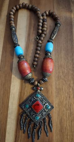 Vintage boho chic Tibetan necklace in very good Vintage condition. Tibetan Jewelry Boho, Tibetan Jewellery, Tibetan Necklace, Tibetan Jewelry, Tibetan Turquoise, Coral Pendant, Turquoise And Coral, Warrior Women, Top Girls