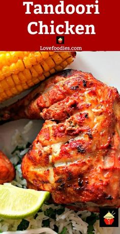 grilled chicken and corn on the cob with text overlay