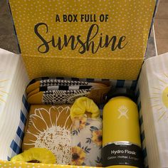 a box full of sunshine skin care and body care products in it's packaging