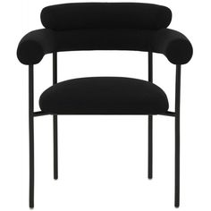 a black chair on a white background with the seat upholstered to it's back