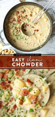 EASY CLAM CHOWDER Taste Of Home Clam Chowder Recipe, Healthier Clam Chowder, Chunky Clam Chowder Recipe, Cheesy Seafood Chowder, Clams Chowder Recipe, Earl's Clam Chowder, Home Made Clam Chowder, Chowder Recipes Chicken, Can Clams Recipe