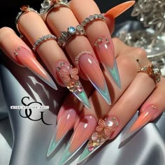 Long Nail Designs With Rhinestones, Nude Stiletto Nail Designs, Edge Nails, Glamour Nails, Nails Stiletto, Shiny Nails, Dope Nail Designs