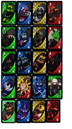 the card game has many different characters and numbers on it's front side, including one