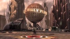 an image of a sci - fi city scene with a giant ball in the middle