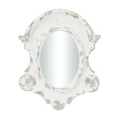 an ornate white mirror is shown against a white background