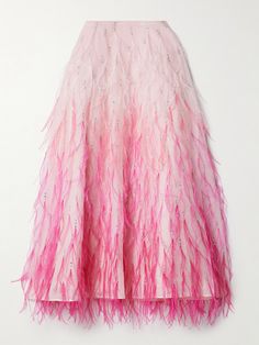 Valentino Garavani's midi skirt is decorated with wispy feathers that create an ombré effect - each one features an array of light-catching sequins and beads at the base to further enhance the glamorous feel. It's made from silk-organza that's lined in crepe de chine for a pretty drape and floaty movement. Organza Midi Skirt, Pink Tulle Skirt, Feather Skirt, Organza Skirt, Ombre Effect, Pink Tulle, Silk Organza, Fine Jewelry Designers, Pink Silk