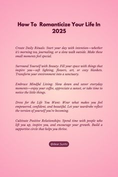 a pink background with the words how to romanticize your life in 2013