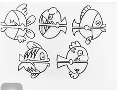 four different types of cartoon fish