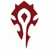 the logo for world of warcraft is shown in red and white, as well as an image of a dragon's head