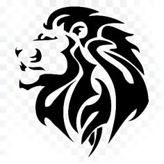 a black and white lion head on a transparent background