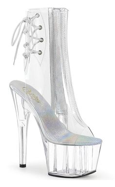 ADORE-1018C Clear/ Clear Ankle Boots-Pleaser-Tragic Beautiful Clear Ankle Boots, 7 Inch Heels, Pleaser Shoes, Clear Vinyl, Heeled Ankle Boots, Womens Heels, Ankle Booties, Side Zip, Wedding Shoe