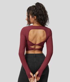 Square Neck Long Sleeve, Backless Top, Boho Fall, Bleach Wash, Top Tank, Casual Tops For Women, Artistry Makeup, Thumb Holes, Casual Top