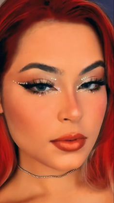 Rauw Alejandro Concert Makeup Ideas, Euphoria Maddy, Concert Makeup, Hd Makeup, Makeup Is Life, Cat Eye Makeup, Face Gems, Colored Eyeliner, Makeup Eye Looks