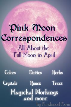 Learn all about the Pink Moon, the Full Moon in April. Learn correspondences, the history of the name, alternative names, and how to work with the Pink Moon. Full Pink Moon Ritual, Pink Moon Witchcraft, April Full Moon 2024, Pink Moon Spells, April Correspondences, Pink Moon Ritual, Pink Moon Meaning, April Magick, Moon Correspondences