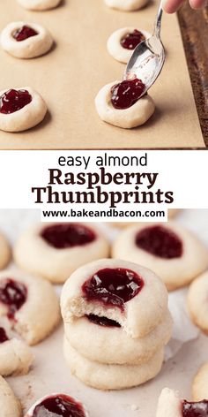 homemade raspberry thumbprint cookies on a baking sheet