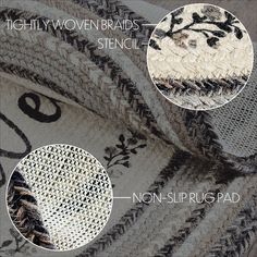 three different types of crocheted rugs with text describing the differences between them