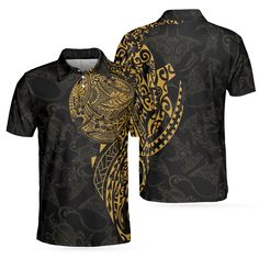 Strong And Cool Polynesian Pattern Polo Shirt, Luxury Black And Gold Shirt For Men - Hyperfavor Polo Shirt Sublimation Design, Black And Gold Shirt, Crazy Shirts, Polo Shirt Design, Pique Fabric, Gold Shirt, Funny Shirts For Men, Weird Shirts, Custom Clothing