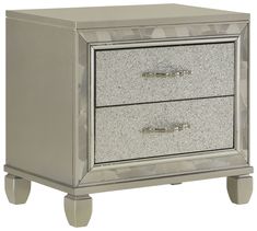 two drawers with silver glitter finish on the top and bottom, one drawer is open