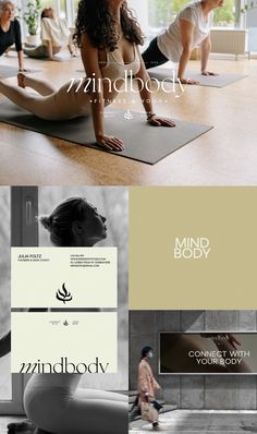 Yoga Wellness Fitness Logo Design Brand Kit & Brand Identity Design Yoga Studio Business Card, Pilates Studio Brand Identity, Yoga Website Inspiration, Yoga Logo Design Brand Identity, Yoga Studio Brand Identity, Yoga Social Media Design, Wellness Studio Aesthetic, Pilates Poster Design, Fitness Studio Branding