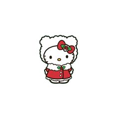 an image of hello kitty with red dress and bow on it's head, standing in front of a white background