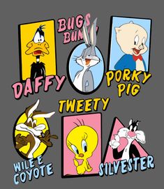 some cartoon characters are depicted in this graphic art work, including bugs, daffy, porky, and wilte