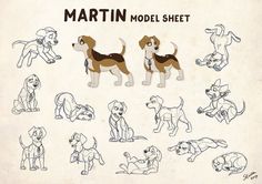 an old book with cartoon dogs drawn on it's sides and the words martin model sheet