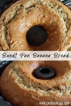 the bundt pan banana bread has been sliced and is ready to be baked in the oven