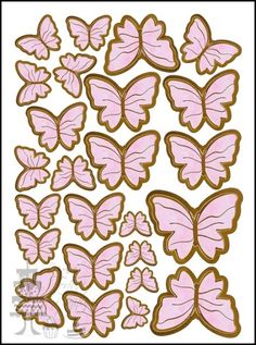 pink butterflies with brown outlines are shown in the shape of a square, on a white background