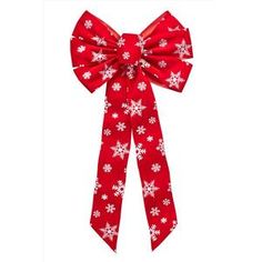 a red bow with white snowflakes on it