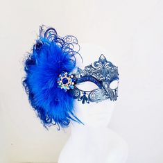 Masquerade Mask Feathers, Blue Masquerade Mask, Blue Masks, Masquerade Mask Women, Elegant Face Mask, Masquerade Ball Masks, Masquerade Ball Mask, Metal Mask, Ball Mask