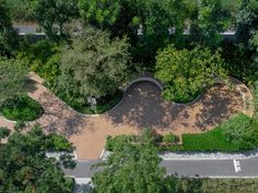 an aerial view of a park with lots of trees