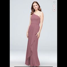 a woman in a long, one - shoulder bridesmaid dress with an asymmetric