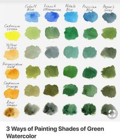 three ways of painting shades of green watercolor