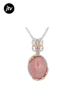 16x12mm Oval Cabochon Pink Opal Rhodium and 18k Rose Gold Over Sterling Silver Pendant With Chain. Measures Approximately 1.16"L x 0.55"W. 3mm bail. Lobster clasp with 2"extender. Pendant With Chain, Pink Opal, Oval Cabochon, Sterling Silver Pendant, 18k Rose Gold, Sterling Silver Pendants, Lobster Clasp, Silver Pendant, Opal